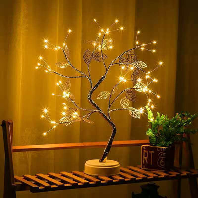 Lampe arbre avec lumière chaude, feuilles dorées et fil de cuivre - Jean Renard Music